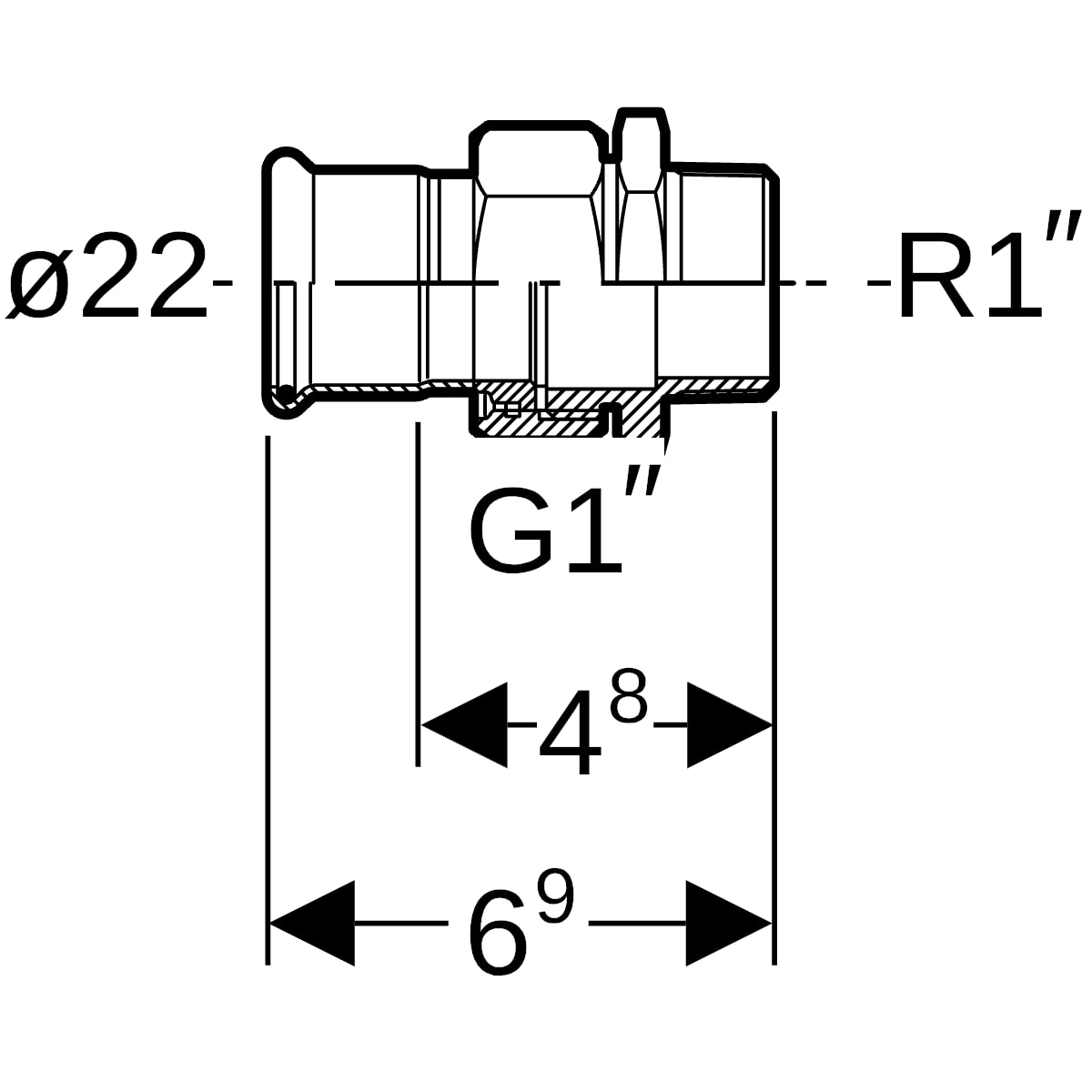 Geberit Mapress C-Stahl Übergangsverschraubung mit AG d22-R1 verzinkt 25329