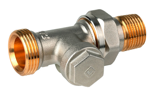 Resideo Rücklaufverschraubung, regelbar, Verafix-E, Durchgang, DN15, AG 3/4", vernickelt V2427D0015