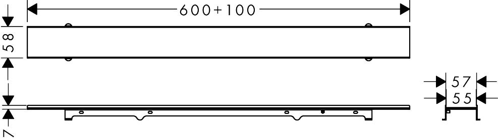 Hansgrohe RainDrain Rock Duschrinne 600mm kürzbar und befliesbar 56029000