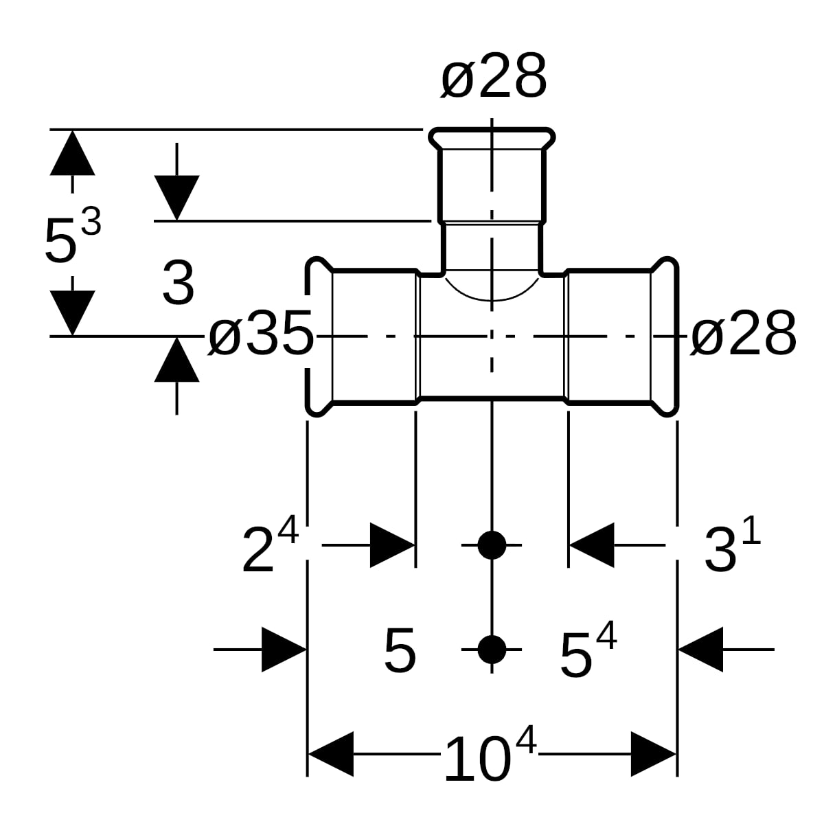 Geberit Mapress Edelstahl T-Stück reduziert d35-28-28 31242
