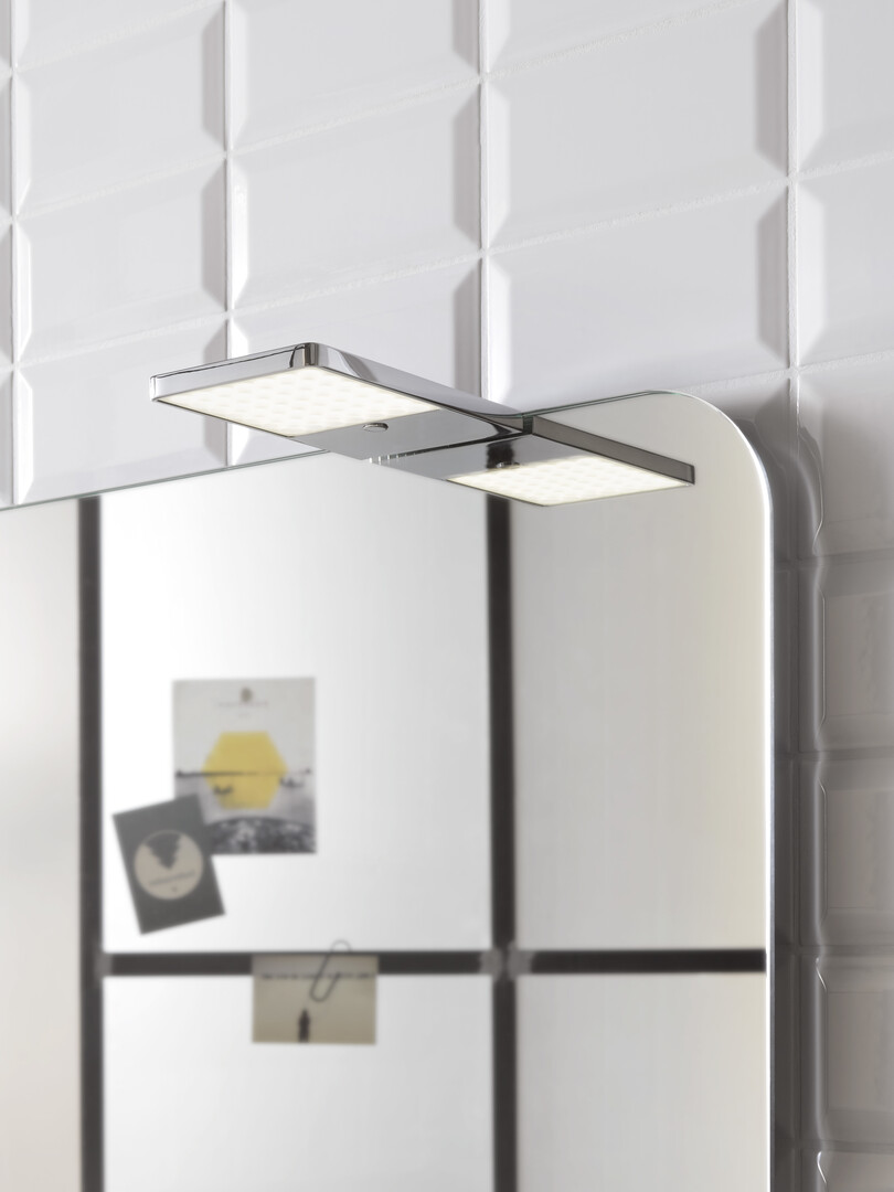 Emco Spiegelklemmleuchte System2 LED, eckig, 4000K 90x151mm, dimmbar, chrom 359500102