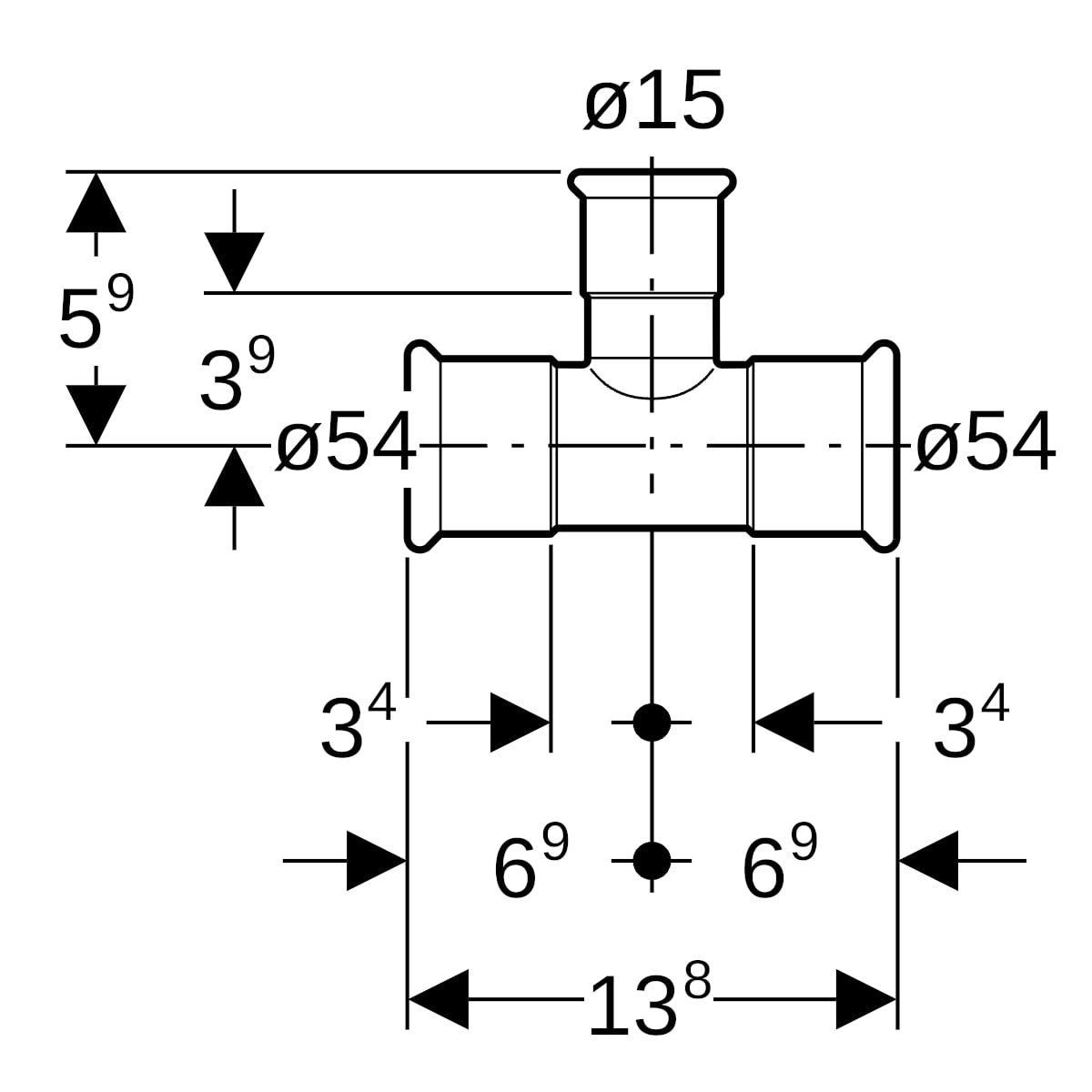 Geberit Mapress Edelstahl T-Stück reduziert (LABS-frei) d54-15-54 81221