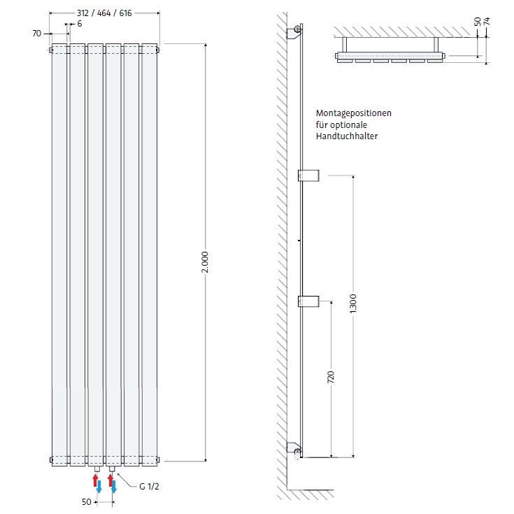 HSK Badheizkörper Alto H: 2000 L: 616 mm, Sonderlackierung 8646200-96-M
