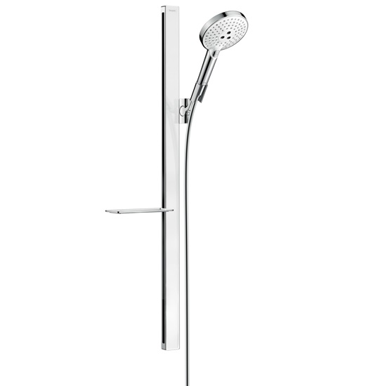 Hansgrohe Raindance Select S Brauseset 120 3jet mit Brausestange 900mm und Ablage, Weiß/Chrom 27648400