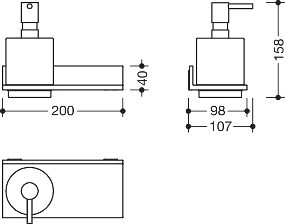 HEWI Ablage mit Seifen-oder Desinfektionsspender, Metall, Seifenspender Kristallglas, satiniert, Pumpenkopf dunkelgrau perlglimmer tiefmatt 900Q03.00260 SC