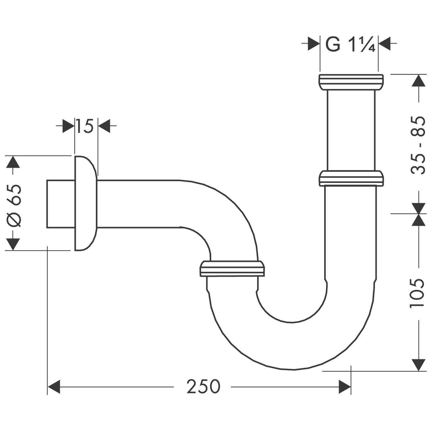 Hansgrohe Standard Röhrensifon DN32 chrom 53002000