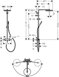 Hansgrohe Showerpipe Pulsify S Puro 260 1 jet Brausethermostat Aufputz mattschwarz 24222670