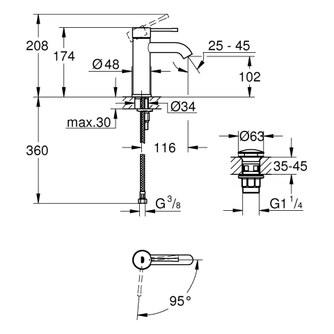 Grohe Einhand-Waschtisch-Batterie Essence chrom Push-Open-Ablaufgarnitur S-Size 24179001