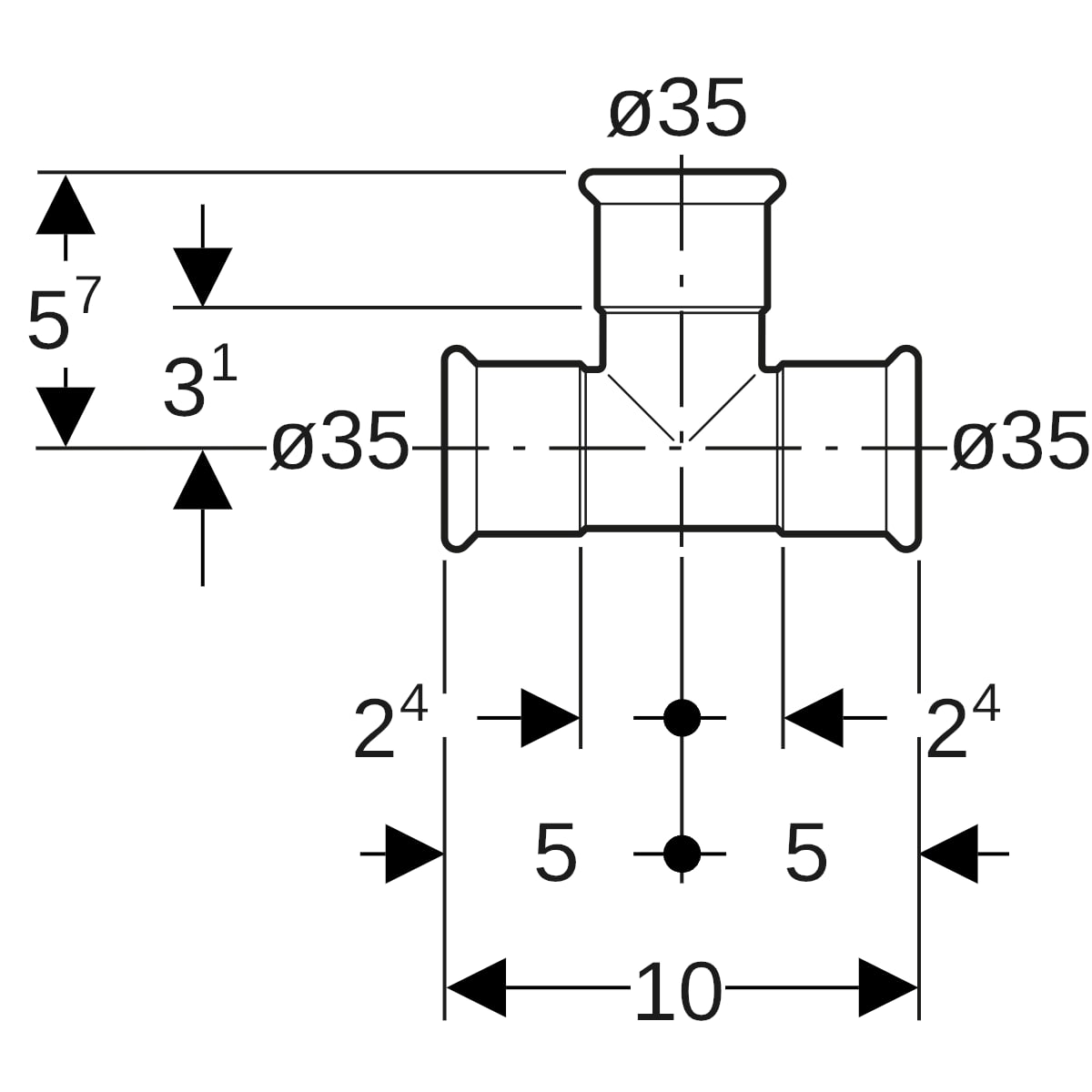 Geberit Mapress Edelstahl T-Stück egal (LABS-frei) d35-35-35 81006