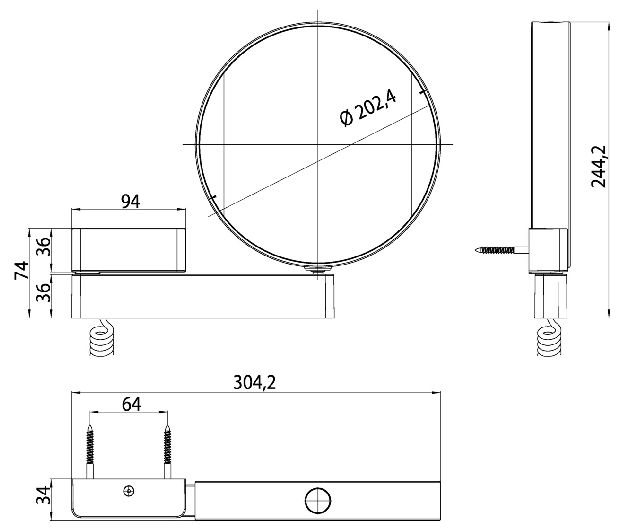 Emco LED-Kosmetikspiegel Prime 3-/7-fach, 1-armig D=202mm, Stecker, Schalter, Farbwechsel, beidseitig verspiegelt 109506018