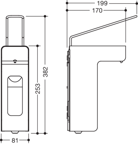 HEWI Desinfektionsmittel-oder Seifenspender System 900, Edelstahl, inkl. 500ml Leerbehälter wiederbefüllbar, 900.06.003XA