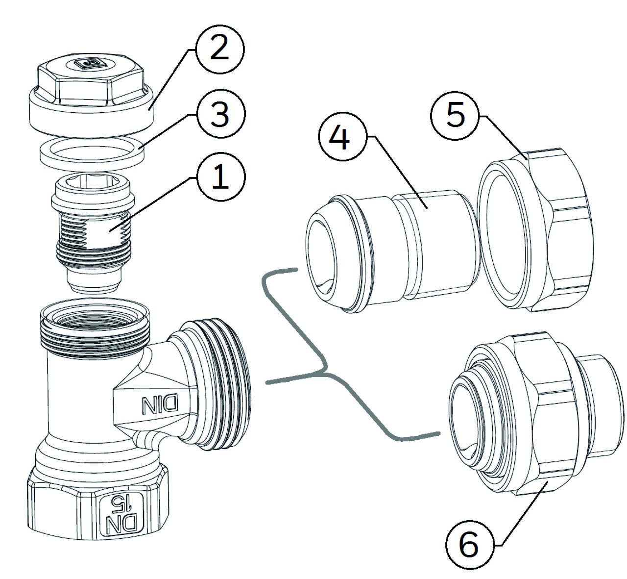 Resideo Rücklaufverschraubung, regelbar, Verafix-E, Eck, DN15, AG 3/4", vernickelt, Weichdichtung V2437E0015