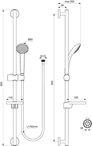 Ideal Standard Idealrain Brausekombination 900mm - S1, chrom, 1-Funktionshandbrause B9502AA
