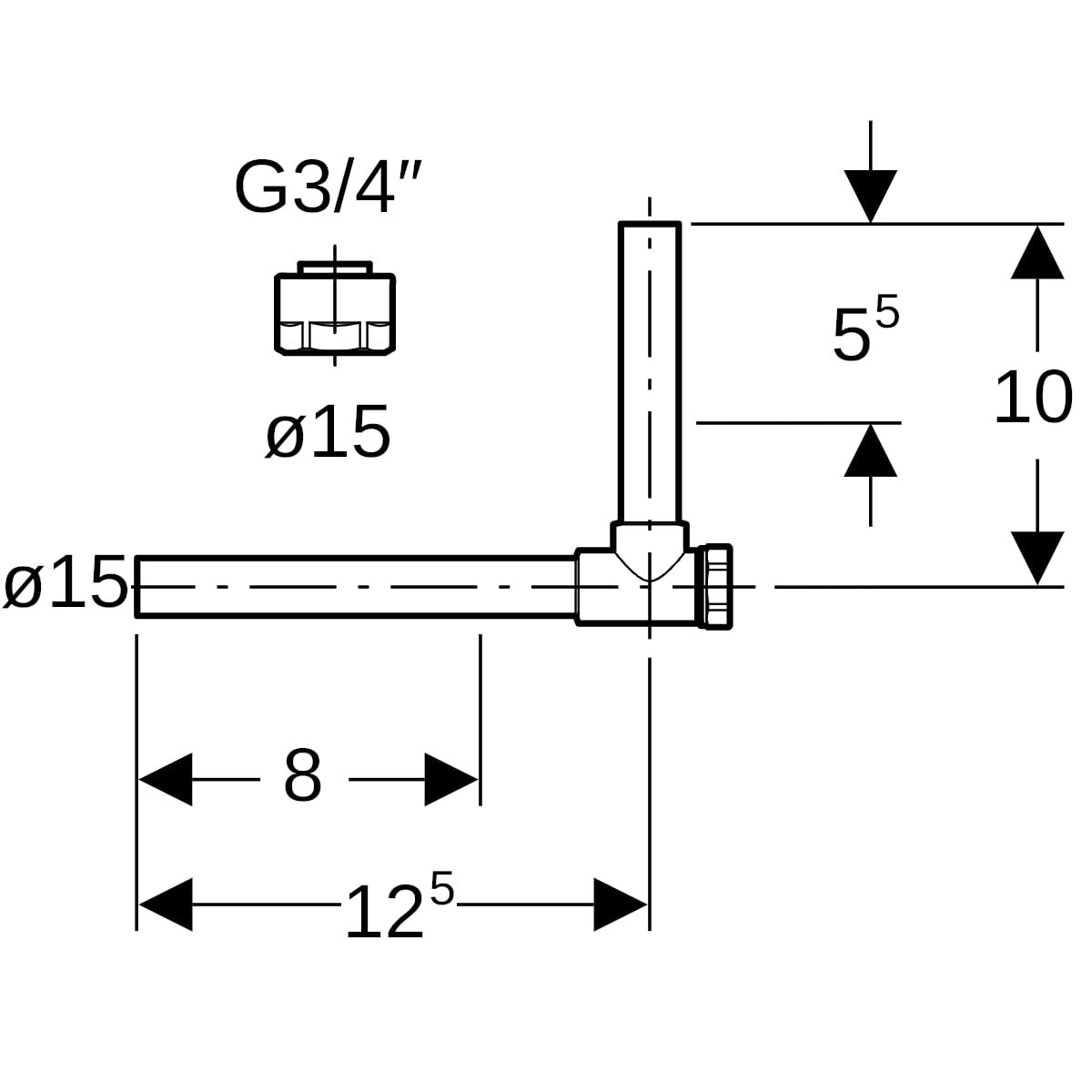 Geberit Metallrohr-Passwinkel 90 Grad absperrbar mit Anschlussverschraubung d15 611.603.22.3
