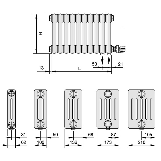 Zehnder Anschlussart V004, Ventil mitte rechts für Charleston Complettoanschluss mit integriertem Ventil V004