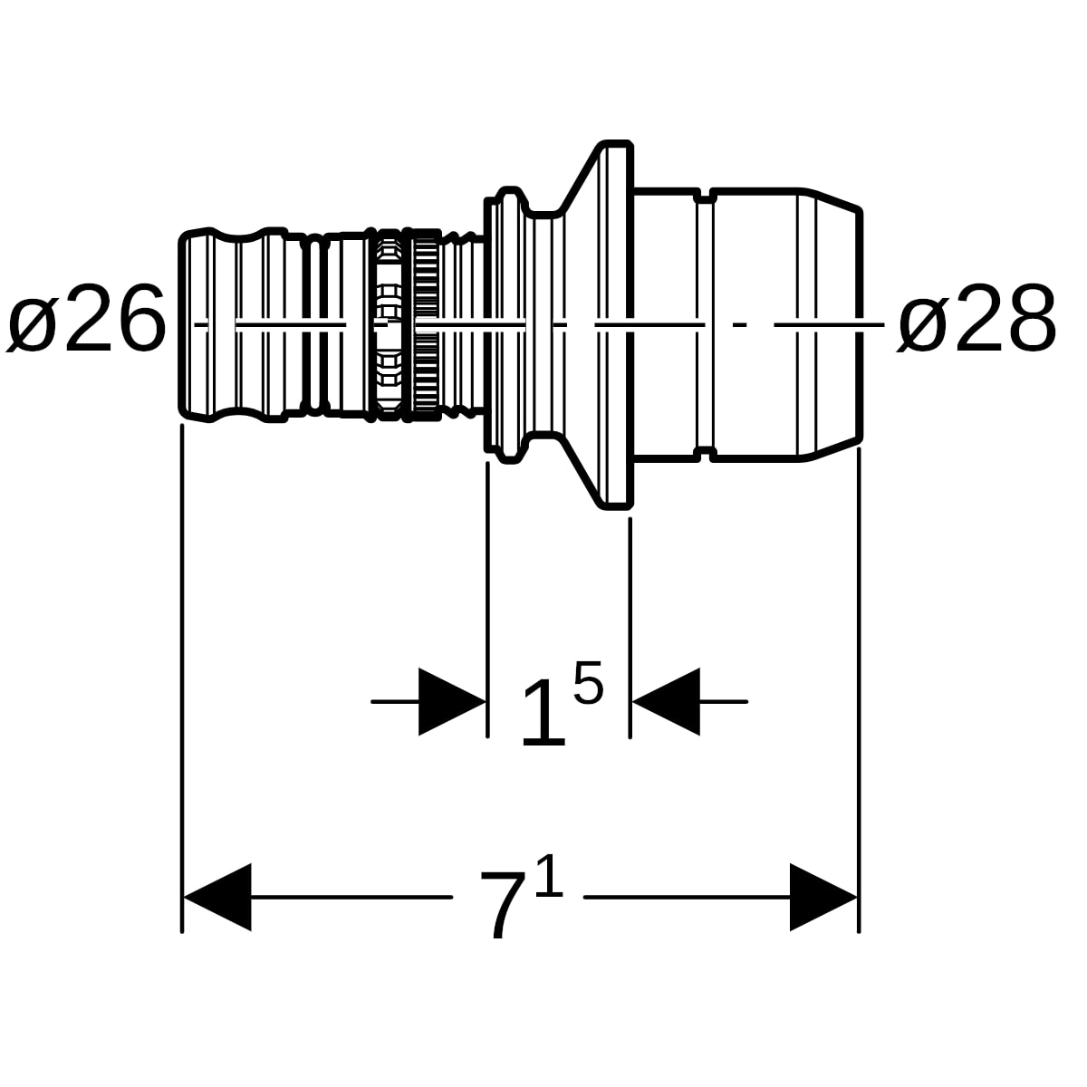 Geberit Mepla Übergang auf Verteiler mit Steckanschluss Messing d26 653.443.00.1