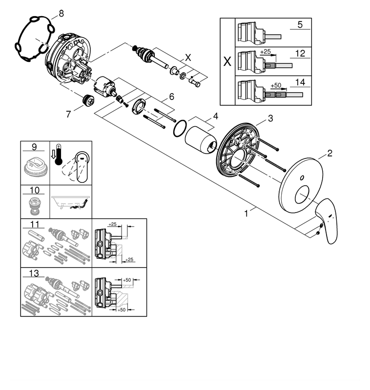 Grohe Eurostyle Einhand-Wannenbatterie chrom Fertigmontageset für UP-Körper Rapido SmartBox, Hebel geschlossen 24047003