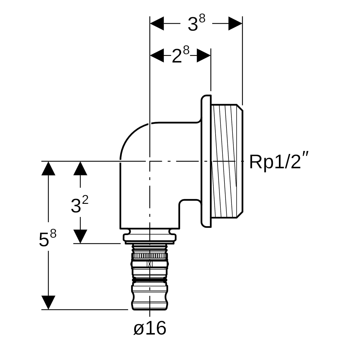 Geberit Mepla Anschlusswinkel 90 Grad für UP-Spülkästen d16-Rp1/2 601.276.00.5