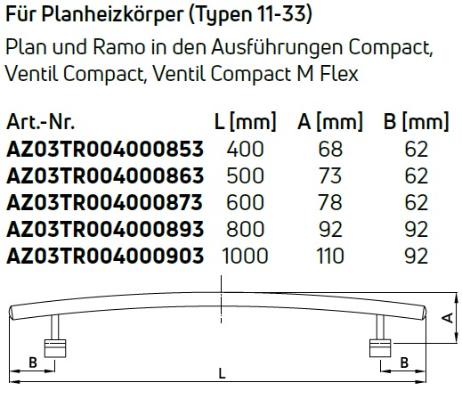 Purmo Handtuchhalter für Plan-Flachheizkörper BL 1000 AZ03TR004000903