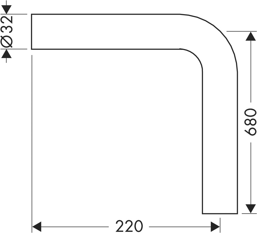 Hansgrohe Winkelrohr 90, ohne Bord, MS, DN32, 220x680 chrom 53646000