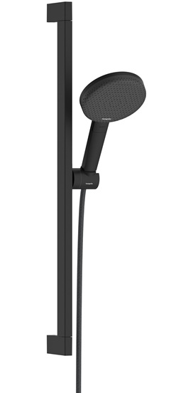 Hansgrohe Brauseset Raindance Alive Select S 125 3jet EcoSmart mit Brausestange Unica E Puro 650mm und Easy Slide Brausehalter, Mattschwarz 24600670
