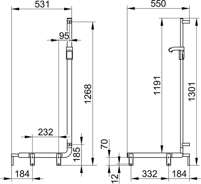 Keuco Duschhandlauf AXESS mit Brausestange links 550/550/1301mm silber-eloxiert 35008176602