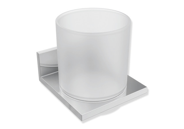 HEWI Glasbecher mit Halter, Metall, verchromt, Becher Kristallglas, satiniert 900Q04.00040