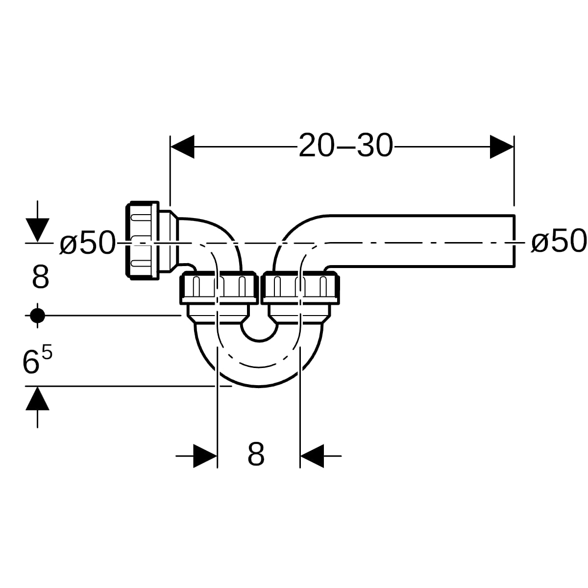 Geberit Rohrbogengeruchsverschluss für Becken D50/50 Einlauf horizontal und Abgang horizontal 152.040.16.1