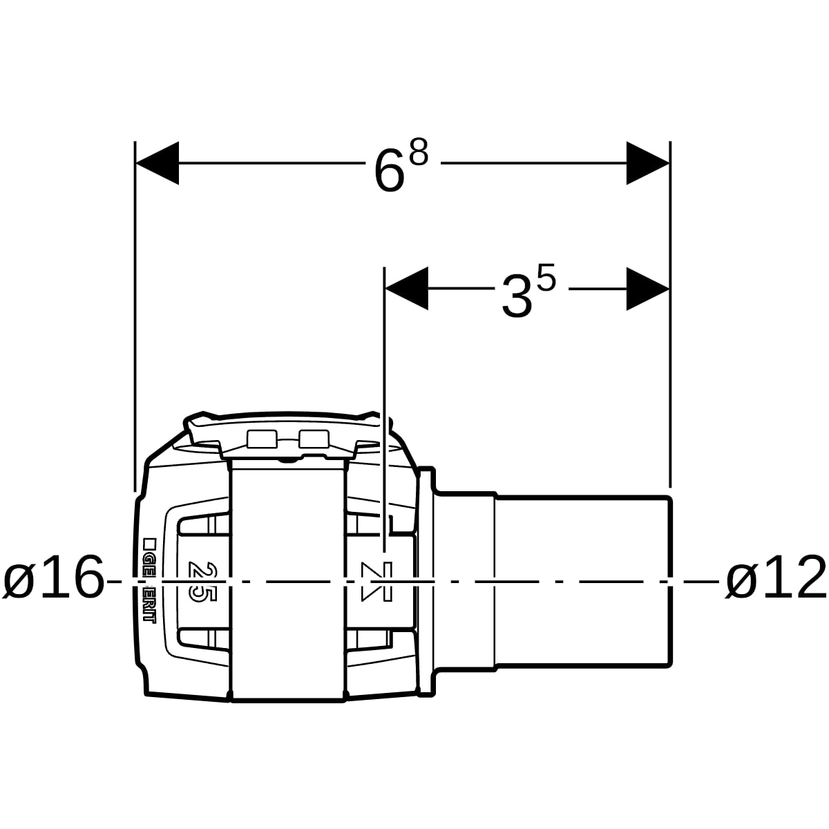 Geberit FlowFit Übergang auf Mapress mit Einschubende Rg+ d16-d12 620.230.00.1