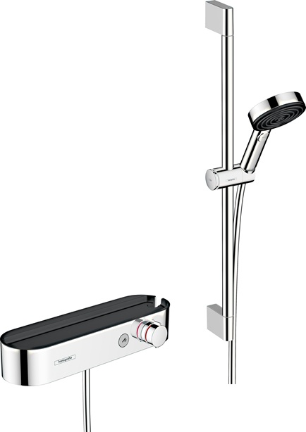 Hansgrohe Brausesystem Pulsify Select S 105 3 jet Relaxation Brausethermostat, Stange 650mm chrom 24260000