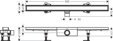 Hansgrohe Komplettset RainDrain Compact 900mm befliesbar für Standardinstallation gebürstet edelstahl 56181000