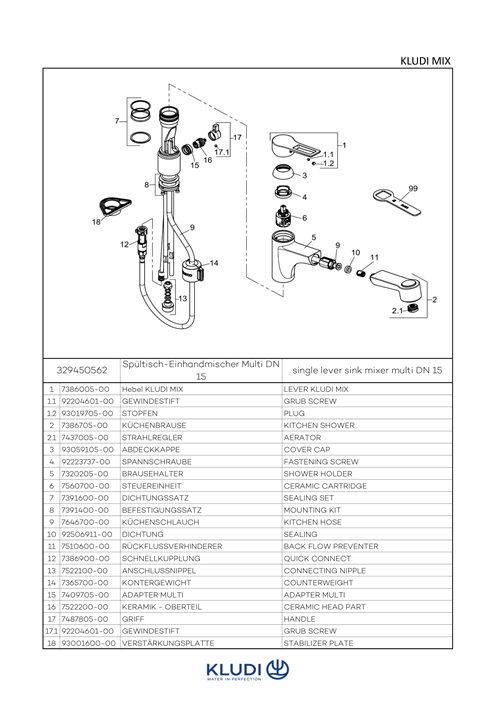 Kludi MIX Spültisch-Multi-Einhandmischer DN15 herausziehbare Brause Bügelhebel chrom 329450562
