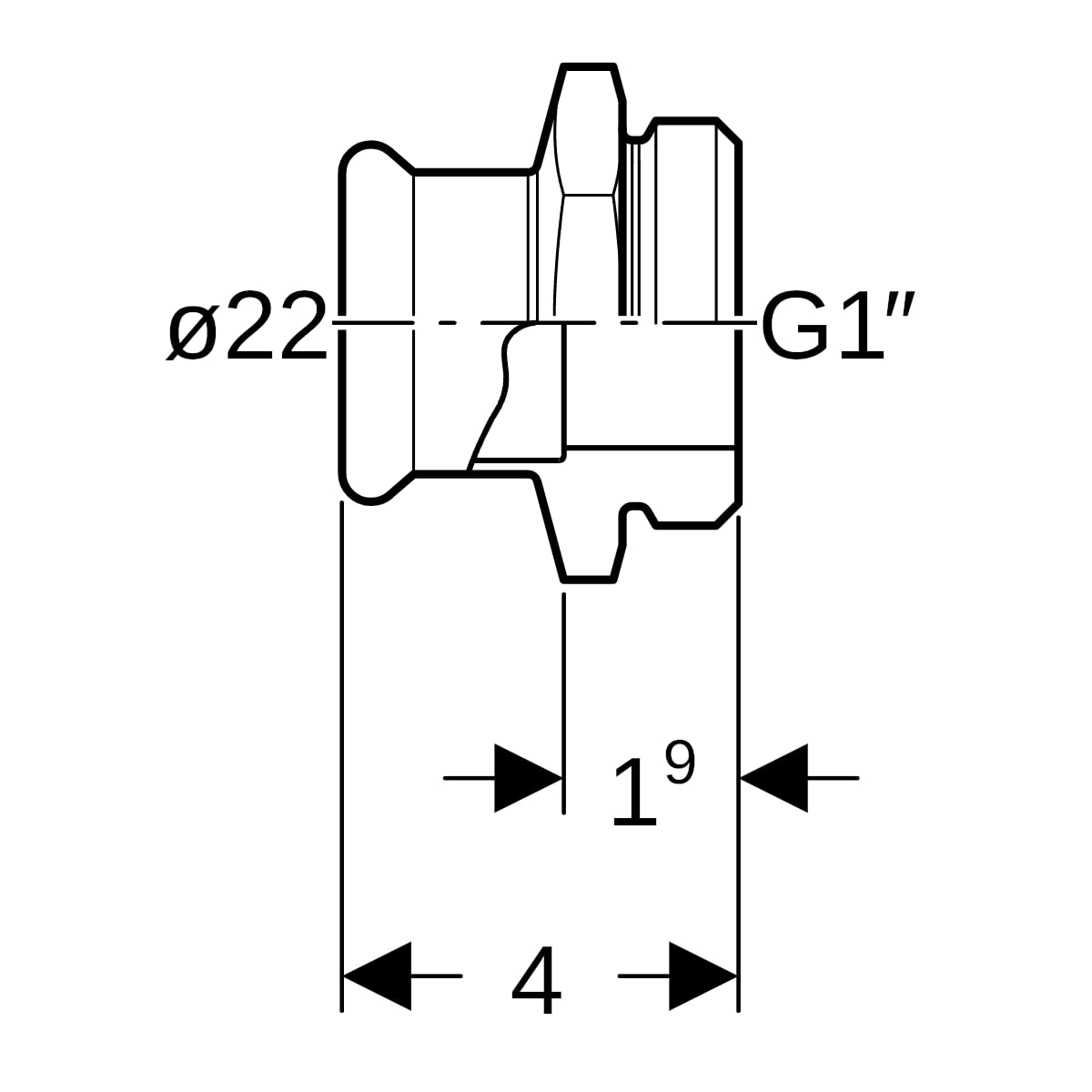 Geberit Mapress Edelstahl Übergang mit AG d22-G1 31733