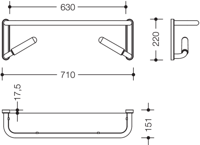 HEWI Spiegelablage Serie 802 LifeSystem, Aluminium verchromt, mit Platte matt-weiß, 710mm breit, 220mm hoch, reinweiß 802.03.100 99