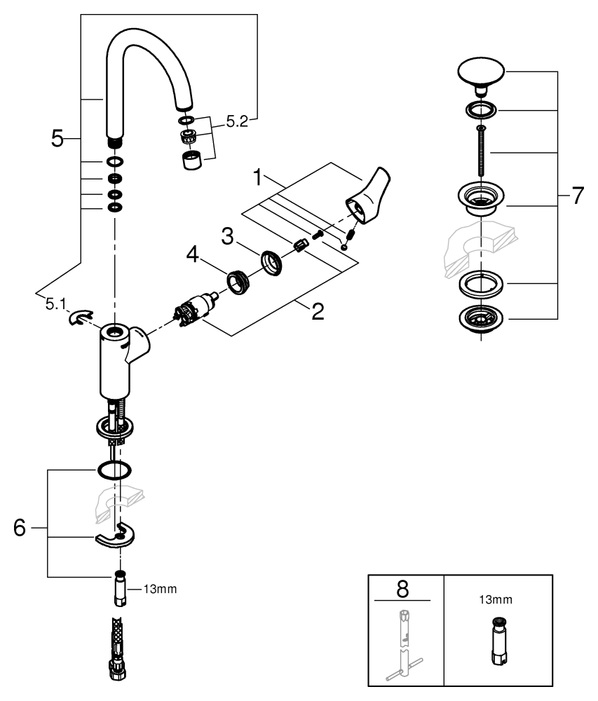 Grohe Einhand-Waschtisch-Batterie Eurosmart L-Size chrom Push-open Ablaufgarnitur 23970003