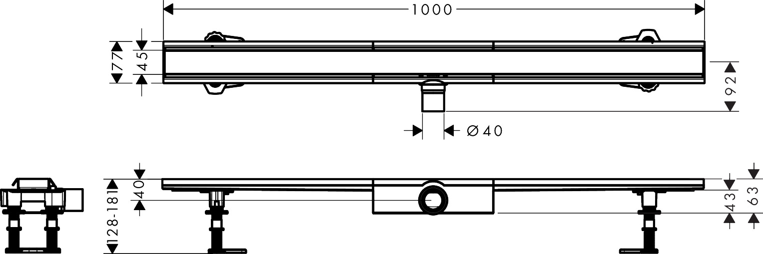Hansgrohe Komplettset RainDrain Compact 1000mm für flache Installation gebürstet edelstahl 56170800