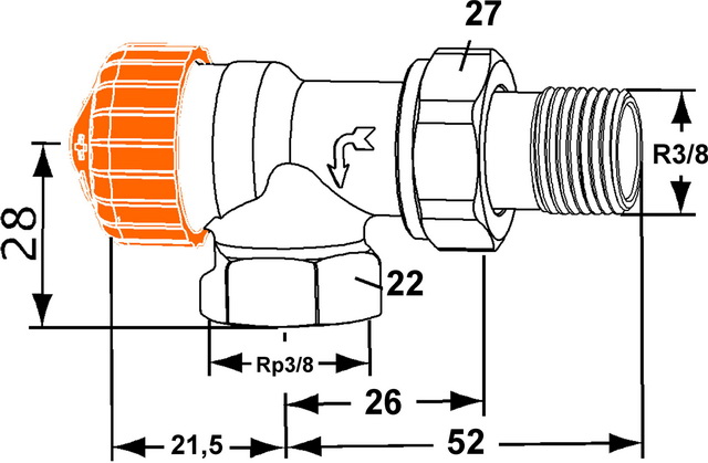 Heimeier Thermostatventil Eclipse umgekehrte Flußrichtung, Eck, DN10 3/8", für vertauschten Vor- und Rücklauf 9113-01.000