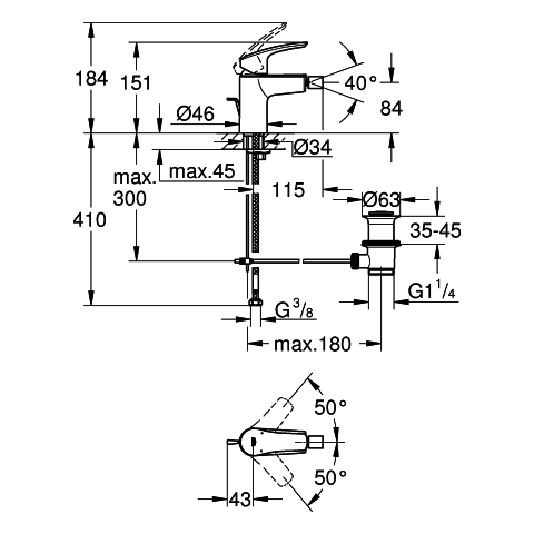 Grohe Eurosmart Einhand-Bidetbatterie Zugstangen-Ablaufgarnitur chrom 32929003