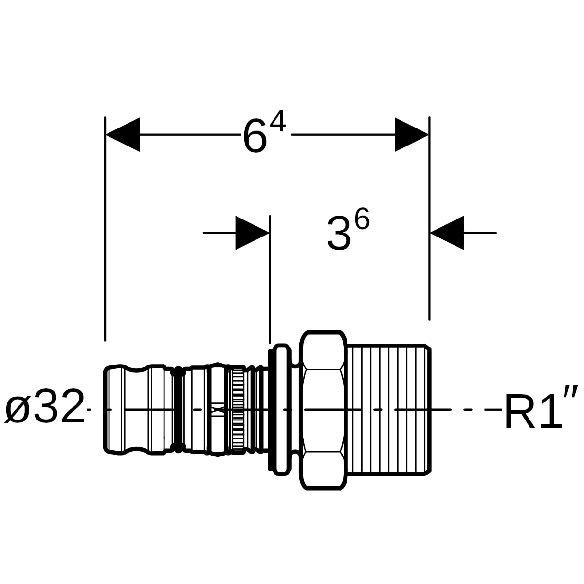 Geberit Mepla Übergang mit AG Rotguss d32-R1 604.537.00.5