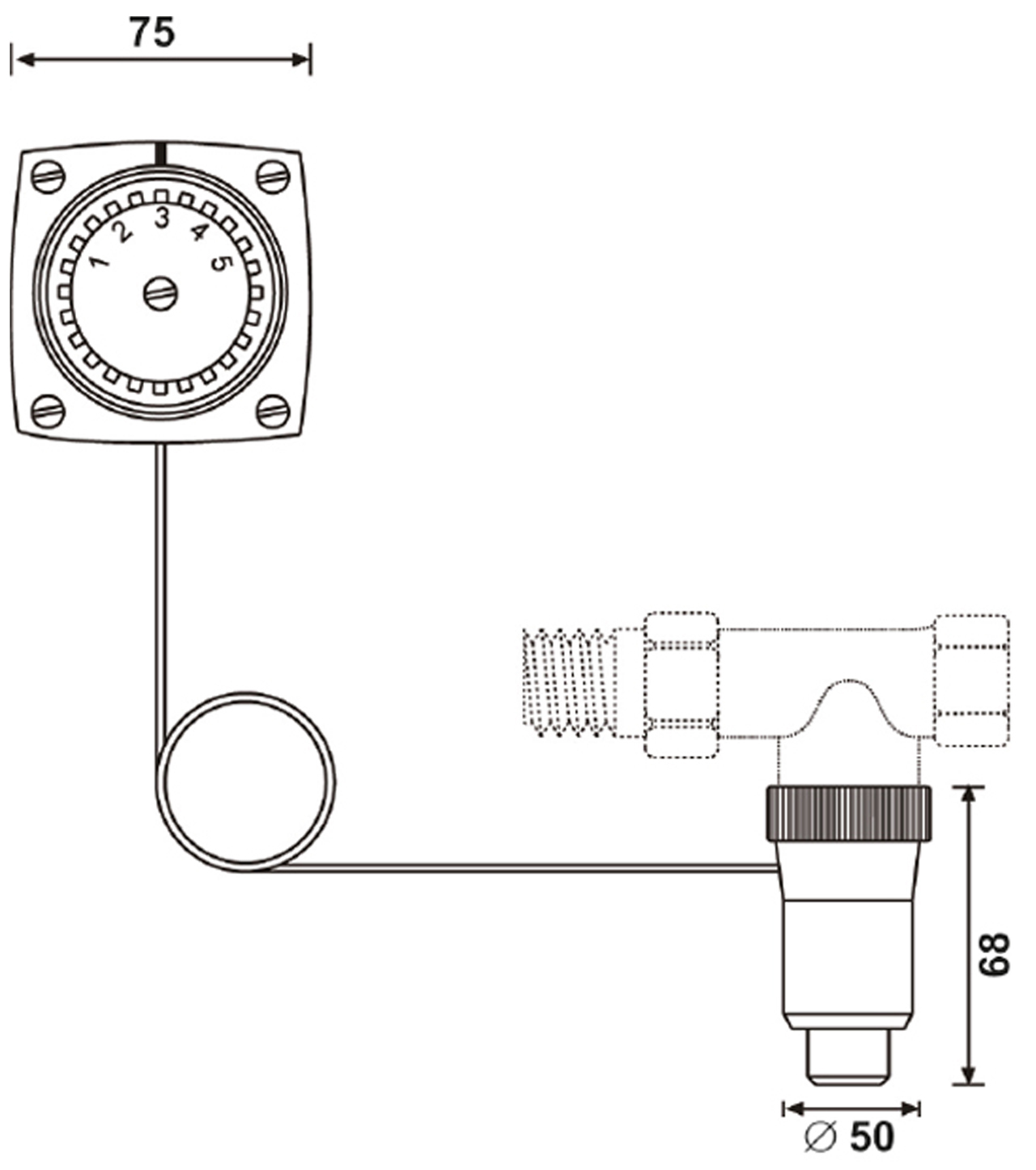 Resideo Thermostat T100MZ mit Fernverstellung, 5m Kapiillarrohr T100MZ-2515