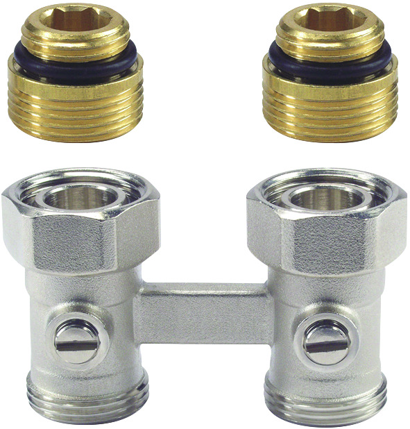 Resideo Hahnblock Verafix-VKE, Durchgang, Aussengewinde 1/2" V2495DY015