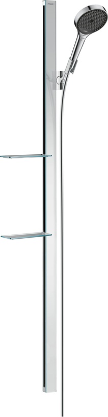 Hansgrohe Rainfinity Brauseset 130 3jet mit Brausestange 1500mm und Ablagen, Chrom 27673000