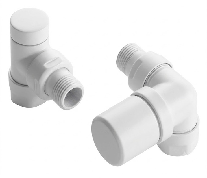 Zehnder Ventilkörper Set G Winkeleckform rechts, weiß mit M30x1,5 Gewindeanschluss für Thermostatkopf 838981