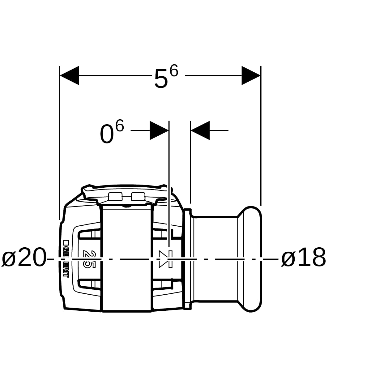 Geberit FlowFit Übergang auf Geberit Mapress mit Pressmuffe, edelstahl, d20-d18 620.333.00.1