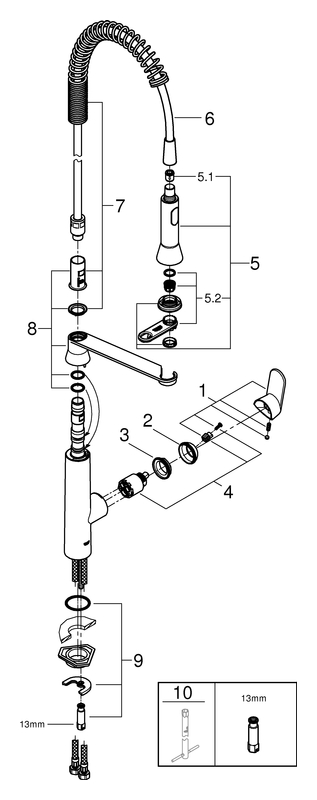 Grohe K7 Medium Einhebel-Spültischbatterie supersteel mit Profibrause, Ausladung 234mm 31379DC0