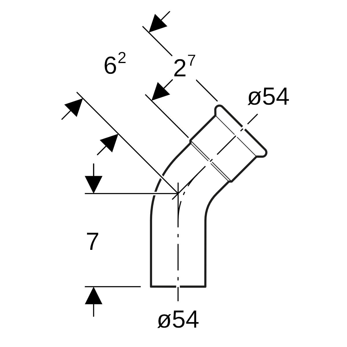 Geberit Mapress Edelstahl Bogen 45 Grad d54 mit Einschubende (LABS-frei) 82708