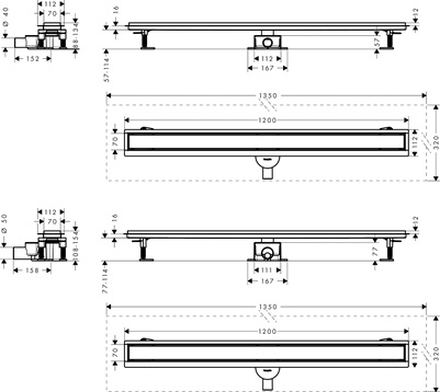 Hansgrohe Komplettset DR RainDrain Go1200 rückseitig befliesbar für Standard-/flache Installation, gebürstet edelstahl 56276800