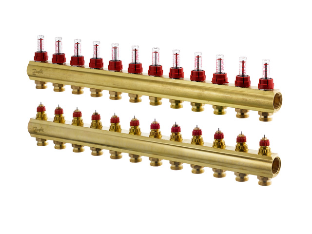 Danfoss Fussbodenheizungs-Verteiler FHF-12F, 12 Kreise, mit Durchflussanzeige 088U0532