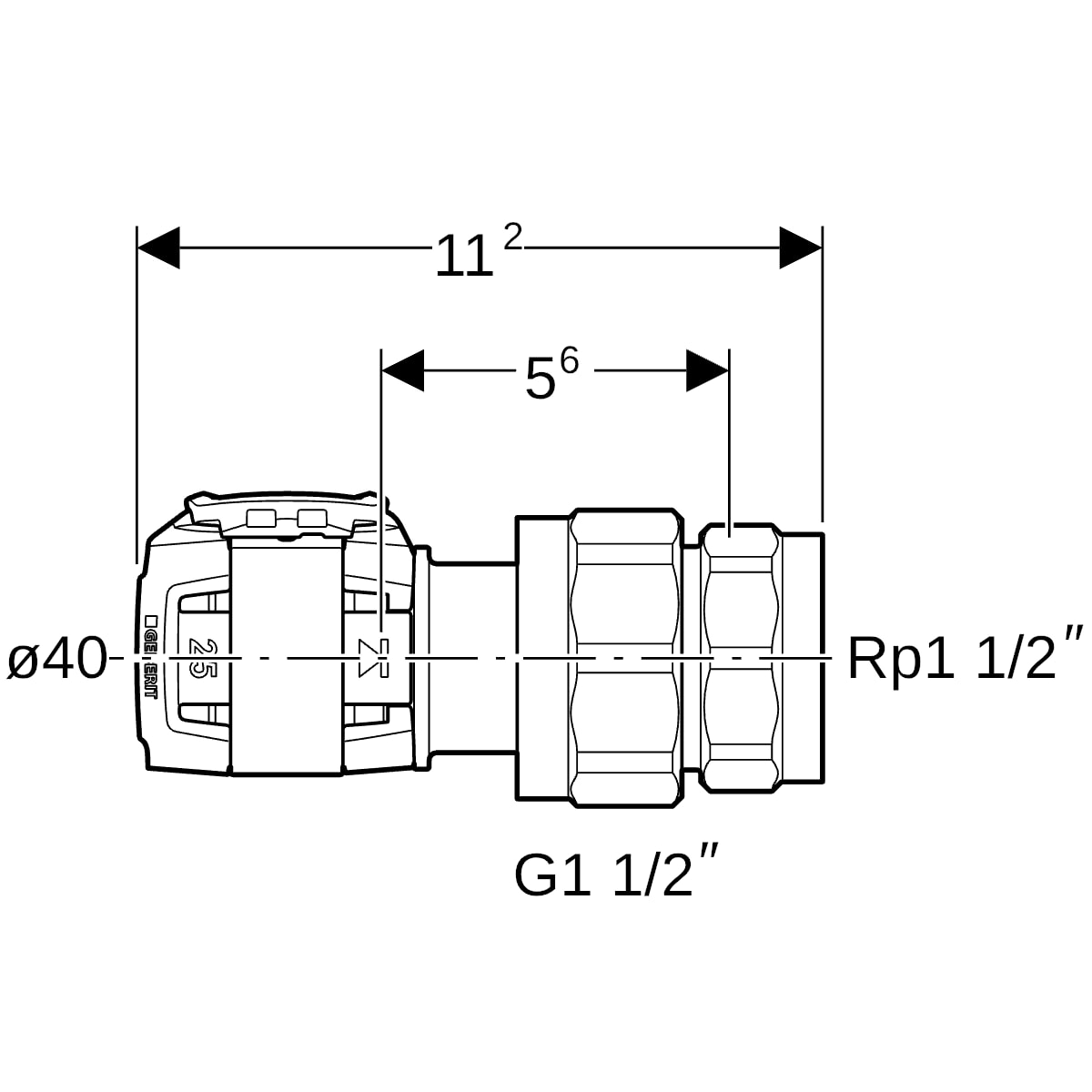 Geberit FlowFit Übergangsverschraubung mit IG SiBr d40-R1 1/2 620.614.00.1