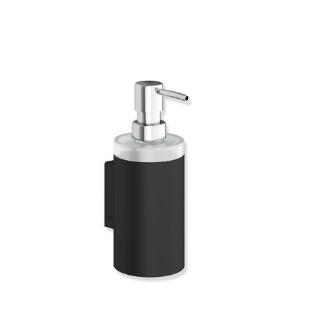 HEWI Seifenspender mit Halter System 900, Halter Edelstahl, Seifenspender Kristallglas, Pumpenkopf verchromt, H: 180mm, schwarz tiefmatt 900.06.00060 DC
